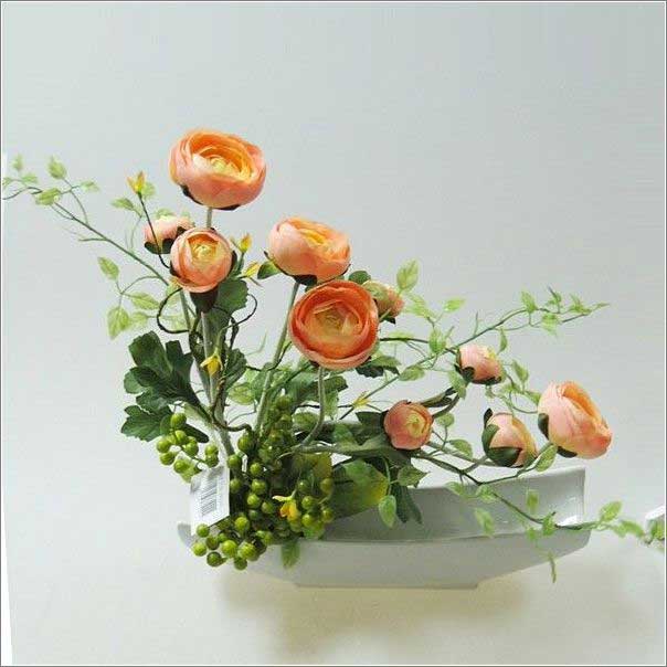 ikebana ruža, ikebana s ružou, umelá ruža v črepníku, umela ruza, umela ruza v crepniku, oranžová umelá ruža, oranžová dekorácia, dekorácia oranžovej farby