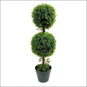 dvojitý umelý buxus, dvojity umely buxus, umely buxus gula, tvarovany umely buxus, umely buxus gula, dvojitý buxus, umelý krušpán, tvarovaný buxus, dekoračný krušpán na kmienku s guľou 38 a 50cm