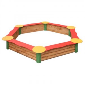 drevené pieskovisko so sedadlami šesťuholník, drevené pieskovisko šesťuholník, farebné pieskovisko, pieskovisko šesťuholník