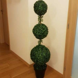 dvojitý umelý buxus, dvojity umely buxus, umely buxus gula, tvarovany umely buxus, umely buxus gula, dvojitý buxus, umelý krušpán, tvarovaný buxus, dekoračný krušpán na kmienku s guľou 28, 36 a 50cm